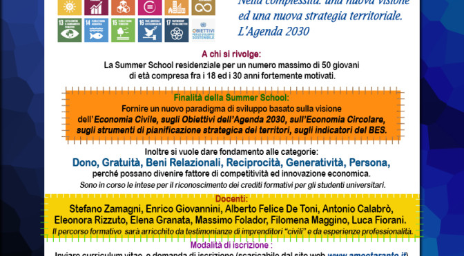 Bando – Summer School – Fasano: “Costruttori di un modello di sviluppo sostenibile”
