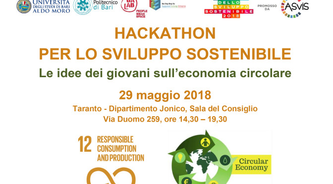 29 maggio, Taranto: HACKATHON, idee dei giovani sull’economia circolare