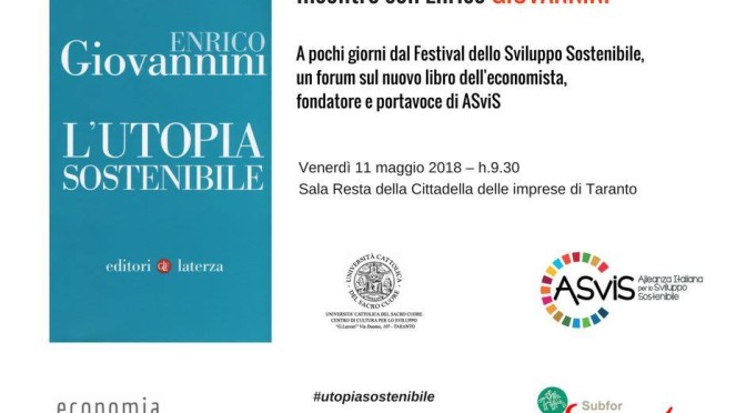 11 maggio, Libro/Forum “L’Utopia Sostenibile”- Prof. Enrico Giovannini