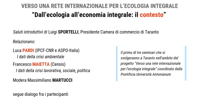 Dall’ecologia all’economia integrale. Taranto, 23 Novembre