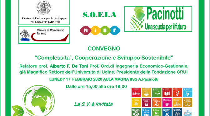 Prof. De Toni a Taranto,  “Complessità, Cooperazione, Sviluppo Sostenibile”